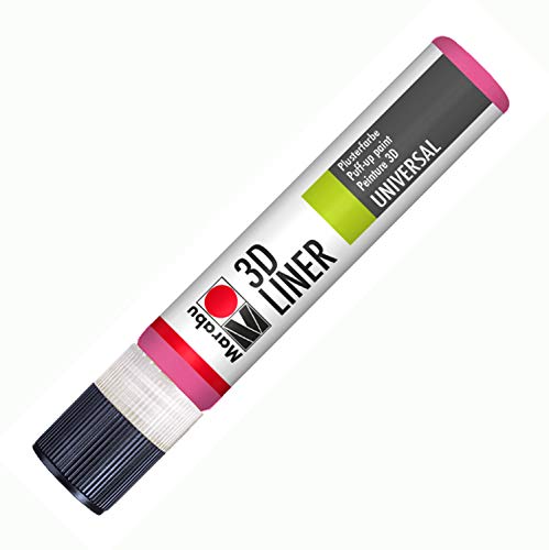 Marabu 18030009633 - 3D Liner rosa, 25 ml universelle Effektfarbe auf Wasserbasis, für samtartige Pluster- und Reliefeffekte auf Stoff, Holz, Metall speichelecht, einfache Fixierung von Marabu