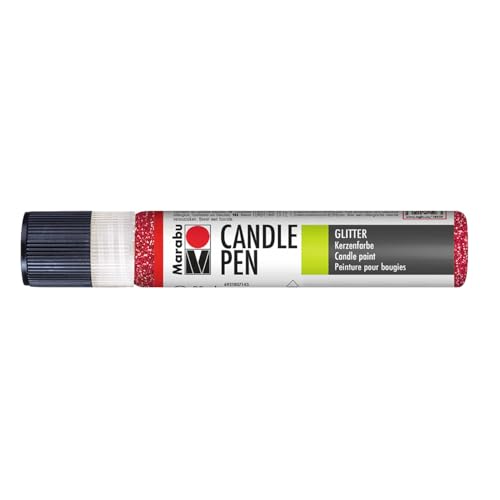 Marabu 18050009538 - Candle Pen Glitter Rubin, Kerzenpen, cremig, weiche Wachsmalfarbe, auf Wasserbasis, lichtecht, geruchsneutral, wetterfest, kinderleichte Kerzendeko, 25 ml von Marabu