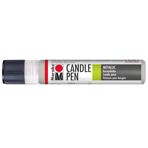 Marabu 18050009782 - Candle Pen Metallic Silber, Kerzenpen, cremig, weiche Wachsmalfarbe, auf Wasserbasis, lichtecht, geruchsneutral, wetterfest, kinderleichte Kerzendeko, 25 ml von Marabu