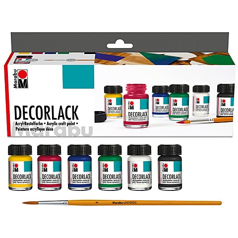 Marabu Decorlack, glänzend, 6x 15 ml und Pinsel von Marabu