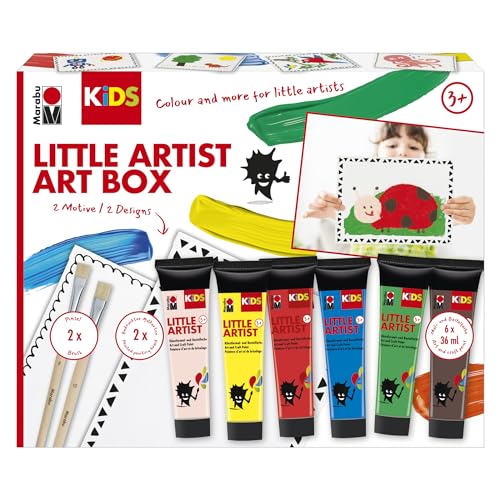 Marabu Kids Little Artist Art Box, Mal-und Bastelbox für Kinder ab 3 Jahren, inkl. 6 x 36 ml Kindermalfarbe, Pinsel und Malkarton, 0305000000114, Universal von Marabu