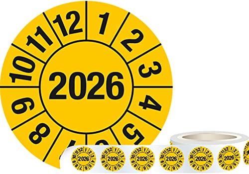 Prüfplakette: 2026, Monate: 1-12, gelb, PVC-Folie, Ø 30 mm, 1000 Stück je Rolle, 30 x 0,1 mm von Marahrens