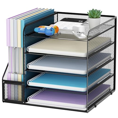 Marbrasse Schreibtisch Organizer und Büro Zubehör,5-Tier Briefablage Organizer mit Briefständer,Mesh Büro Organizer für Schreibtisch,Schreibtischzubehör & Ablage(Schwarz) von Marbrasse