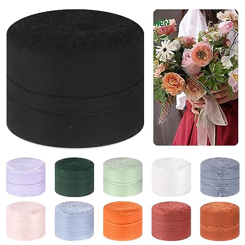 Mardatt 1 Roll 1.5" x 11 Yard Chiffon Ribbon Handmade Fringe Chiffon Silk Ribbon Fabric Ribbon for DIY Craft Wedding Invitations Bridal Bouquets(Black) von Mardatt