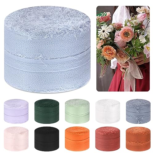 Mardatt 1 Roll 1.5" x 11 Yard Chiffon Ribbon Handmade Fringe Chiffon Silk Ribbon Fabric Ribbon for DIY Craft Wedding Invitations Bridal Bouquets(Light Haze Blue) von Mardatt