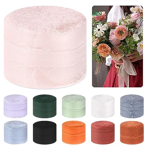 Mardatt 1 Roll 1.5" x 11 Yard Chiffon Ribbon Handmade Fringe Chiffon Silk Ribbon Fabric Ribbon for DIY Craft Wedding Invitations Bridal Bouquets(Light Pink) von Mardatt