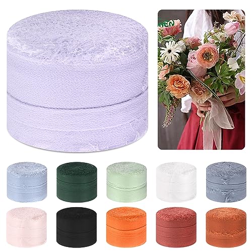 Mardatt 1 Roll 1.5" x 11 Yard Chiffon Ribbon Handmade Fringe Chiffon Silk Ribbon Fabric Ribbon for DIY Craft Wedding Invitations Bridal Bouquets(Purple) von Mardatt