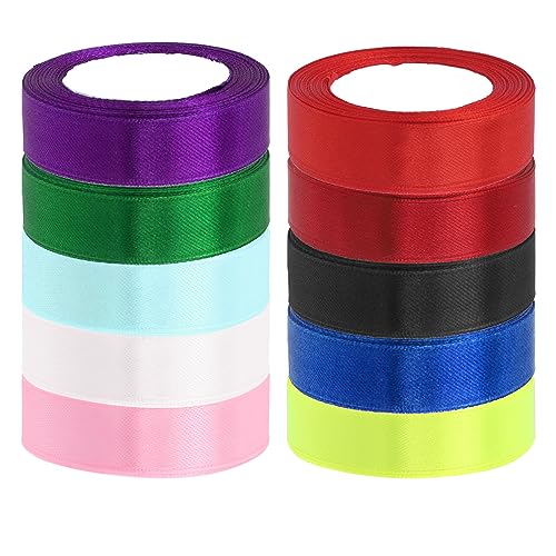 Mardatt 10 Rollen Satinband-Set, 2,5 cm x 22,7 m, Stoffband, doppelseitiges Satinband, einseitig, Polyester-Satinband, Geschenkverpackung für Blumenstrauß, Hochzeit, Geburtstag, Dekoration von Mardatt