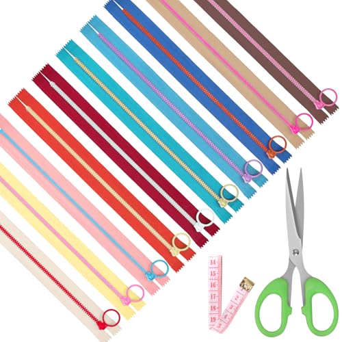 Mardatt 10 Stück Nylon Resin Zippers Harz Reißverschluss, 10 Farben Kunststoff-Reißverschlüsse mit Hebering ziehen, Nähen Reißverschlüsse mit weichen Lineal, Schere für DIY Handwerk - 25 cm/10 Zoll von Mardatt