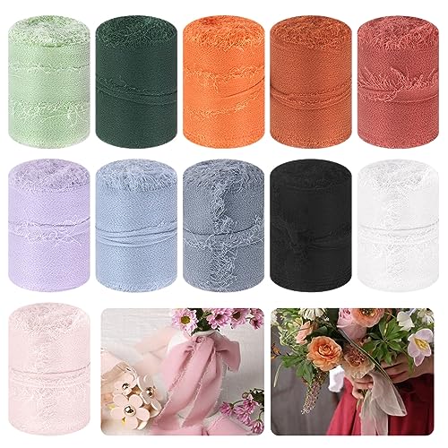 Mardatt 11Pcs 3M 10 Yard Ribbon Fringe Silk Ribbon Set, 11 Colors Fabric Ribbon Sage Silk Ribbon Sage Ribbon for Wedding Invitations, Bridal Bouquets DIY Crafts(Mixed Colors) von Mardatt