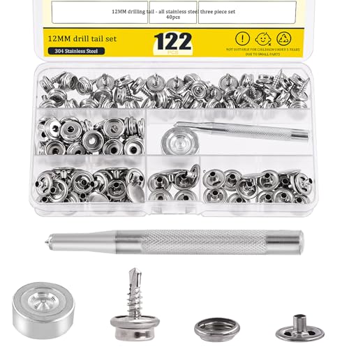 Mardatt 120Pcs Canvas Snap Kit, Stainless Steel Marine Grade Snap 3/8" Socket Boat Snaps Kit Upholstery Boat Cover Snap Button Fastener Tool with 2Pcs Setting Tool for Boat Cover Furniture von Mardatt