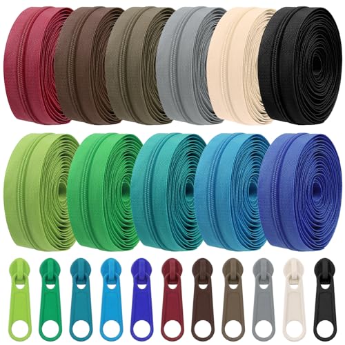 Mardatt 121Pcs 11 Colors Nylon Coil Sewing Zippers Assorted Kit with Zipper Sliders and Zippers Stops, 33 Yards Nylon Coil Zippers, 3 Nylon Coil Zipper Sliders Heads for DIY Sewing Crafts Supplies von Mardatt