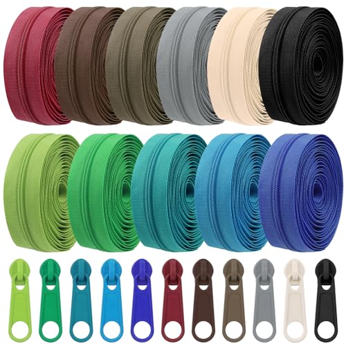 Mardatt 121Pcs 11 Colors Nylon Coil Sewing Zippers Assorted Kit with Zipper Sliders and Zippers Stops, 33 Yards Nylon Coil Zippers, #3 Nylon Coil Zipper Sliders Heads for DIY Sewing Crafts Supplies von Mardatt