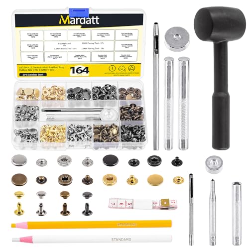 Mardatt 126pcs Snap Fastener Kit Metallic Copper Heavy-Duty Snap Fastener Tool Leather Rivets and Snaps 15MM Metal Snap Buttons Kit Press Studs with 6 Install Tools for Clothes, Jackets, Jeans Wears von Mardatt
