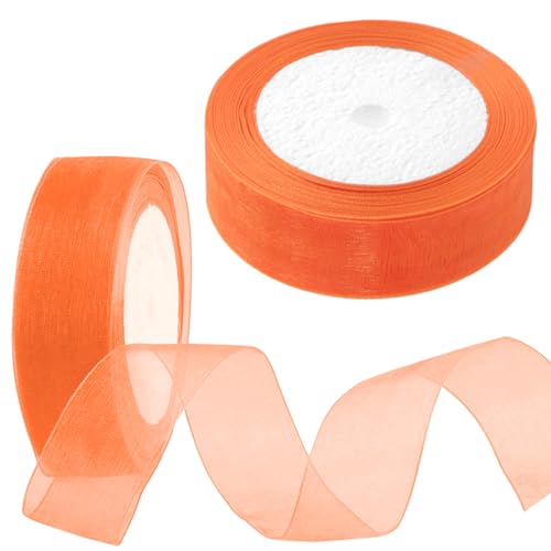 Mardatt 2 Rollen 1 Zoll x 25 Yards schimmernde schiere Band Geschenk Verpackung Band Blatt, 10 Farben transparent Chiffon Bänder für Hochzeit Dekoration (Orange) von Mardatt