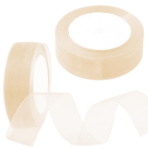 Mardatt 2 Rollen 1 Zoll x 25 Yards schimmernde schiere Band Geschenkverpackung Band Blatt, 10 Farben transparente Chiffon Bänder für Blumenstrauß Hochzeit Dekoration (Beige) von Mardatt