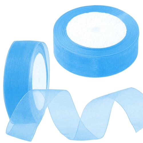 Mardatt 2 Rolls 1 Inch x 25 Yards Shimmer Sheer Ribbon Gift Wrapping Ribbon Sheet, 10 Colors Transparent Chiffon Ribbons for Floral Bouquet Wedding Decorating (Blue) von Mardatt