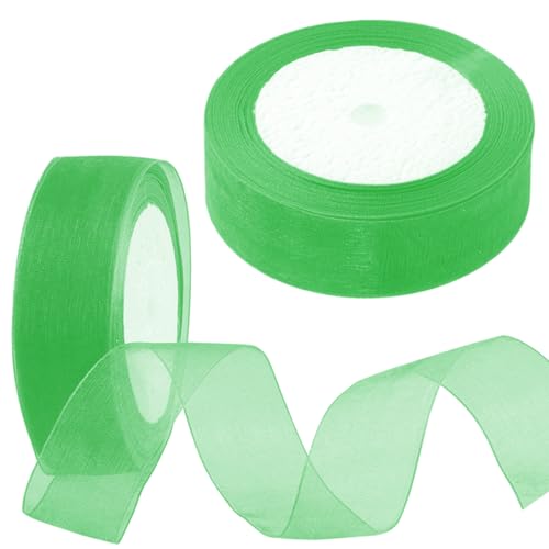 Mardatt 2 Rolls 1 Inch x 25 Yards Shimmer Sheer Ribbon Gift Wrapping Ribbon Sheet, 10 Colors Transparent Chiffon Ribbons for Floral Bouquet Wedding Decorating (Green) von Mardatt