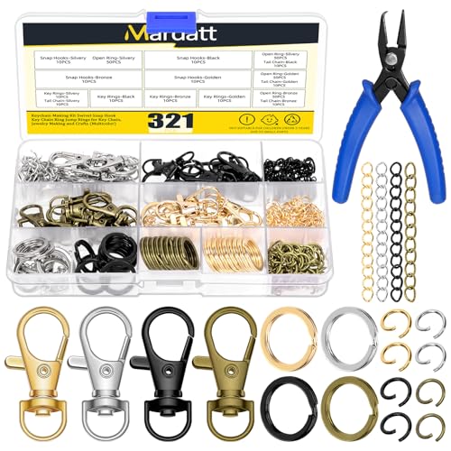 Mardatt 321 Stück 4 Farben Keychain Making Kit, Hummerklaue Verschluss und Schlüsselanhänger Ringe, Jump Rings, Kette Extender, Split Ring Zange für Schlüsselanhänger Schmuck machen DIY Crafts Mardatt 321 Stück 4 Farben Keychain Making Kit, Hummerklaue Verschluss und Schlüsselanhänger Ringe, Jump Rings, Kette Extender, Split Ring Zange für Schlüsselanhänger Schmuck machen DIY Crafts von Mardatt