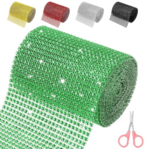 Mardatt 4,7 Zoll x 4,5 Yards Grün Strass Mesh Ribbon, 24 Reihen Sparkling Bling Strass Mesh Rhinestone Ribbon Roll Rhinestone Diamond Mesh Wrap Ribbon für Kunsthandwerk, Hochzeit, Party Dekorationen von Mardatt