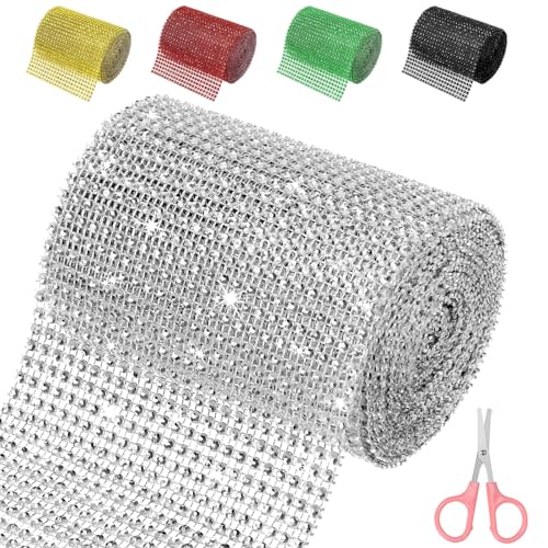 Mardatt 4,7 Zoll x 4,5 Yards Silber Strass Mesh Ribbon, 24 Reihen Sparkling Bling Strass Mesh Strass Band Rolle Strass Diamant Mesh Wrap Band für Handwerk, Hochzeit, Party Dekorationen von Mardatt