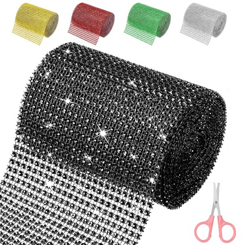 Mardatt 4,7 Zoll x 4,5 Yards schwarz Strass Mesh Ribbon, 24 Reihen funkelnde Bling Strass Mesh Strass Band Rolle Strass Diamant Mesh Wrap Band für Crafts von Mardatt