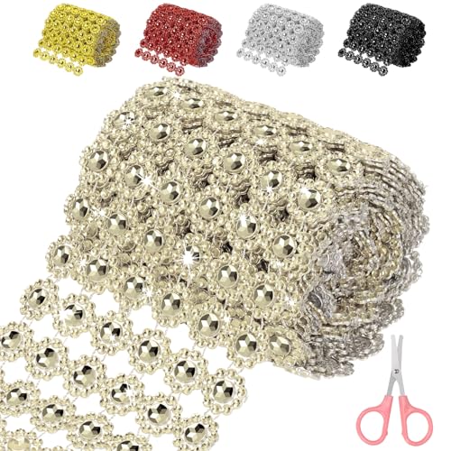 Mardatt 4 Zoll x 3 Yards Champagne Blume Strass Band, 6 Reihen Sparkling Bling Strass Mesh Strass Band Rolle Strass Diamant Mesh Wrap Band für Handwerk, Hochzeit, Party Dekorationen von Mardatt