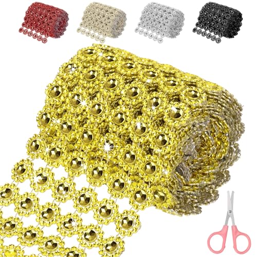 Mardatt 4 Zoll x 3 Yards Gold Bling Strass Band, 6 Reihen Sparkling Bling Strass Mesh Strass Band Rolle Strass Diamant Mesh Wrap Band für Handwerk, Hochzeit, Party Dekorationen von Mardatt