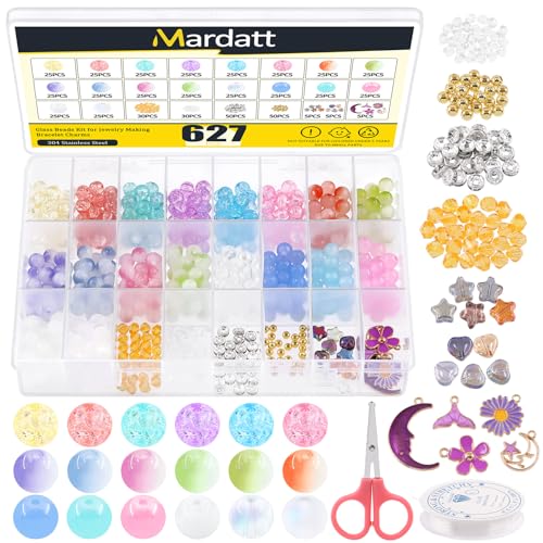 Mardatt 627Pcs Crystal Bracelets Making Kit Includes 8mm Acrylic Beads with Crystals Charms and Friendship Bracelet Beads, Elastic String and Other Accessory for DIY Craft Necklace Beading Supplies von Mardatt