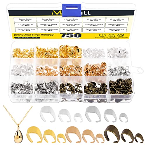 Mardatt 750 Stück 5 Farben gemischte Metallklemmen, 6 mm/8 mm/11 mm, Karabinerhaken, Anhänger, Verschlüsse, Klauenbügel, Clips für DIY-Halsketten, Schmuck, Erkenntnisse von Mardatt