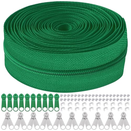 Mardatt 81Pcs Reißverschluss Reparatur Kit, 10 Yards #5 Nylon Reißverschluss Band mit 10Pcs Reißverschluss Slider, 10Pcs Doppel Reißverschluss Slider, 60Pcs Unterseite Top Stops (grün) von Mardatt