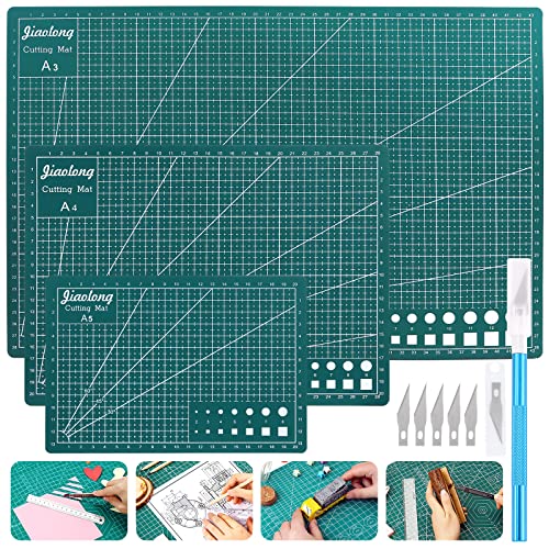 Mardatt 9 Stück A3 A4 A5 PVC Selbstheilende Schneidematte mit Präzisions-Tranchiermesser, 5-lagig, doppelseitig, rutschfest, Schneidebrett-Matte mit Gitter zum Basteln, Nähen, Quilten, Stoff (grün) von Mardatt