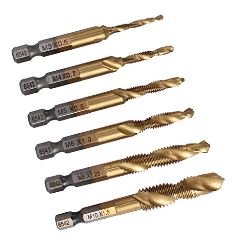 Bohrer-Gewindebohrer-Bit, 6-teiliges Metrisches Kombinations-Bohrer-Gewindebohrer-Bit-Set, Robuste Beschichtung, Schnellarbeitsstahl-Gewindebohrer-Bit-Set M3, M4, M5, M6, M8, von Marhynchus