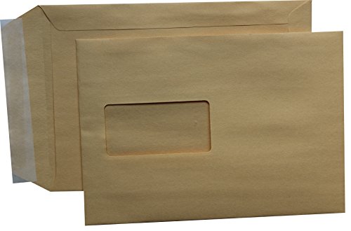 100 St. B5 Versandtaschen braun 176 x 250 mm HK mit Fenster Briefumschlag haftklebend Kuvert von Mari-Medienverpackungen