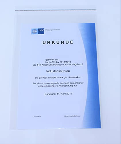 25 St. Schutzhüllen Prospekthüllen Klarsichthüllen, Folie, DIN A4/C4, glasklar, 234 x 324 mm mit 30 mm verschließbarer Klappe zum Schutz von Dokumenten, Zeugnissen, Urkunden, Prospekten, Comicheften von Mari-Medienverpackungen