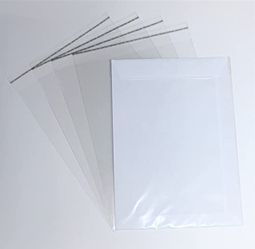 50 St. Schutzhüllen Prospekthüllen Klarsichthüllen, Folie, DIN B4, glasklar, 255 x 353 mm mit 30 mm verschließbarer Klappe zum Schutz von Dokumenten, Zeugnissen, Urkunden, Prospekten, Comicheften von Mari-Medienverpackungen