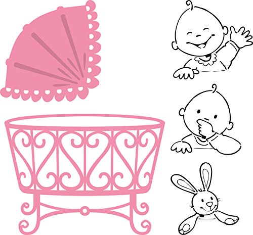 Marianne Design Collectables Elines Baby-Stempel und Stanzschablone für die Kartengestaltung/Scrapbooking, Metal, pink, 22.9 x 15.4 x 0.4 cm von Marianne Design