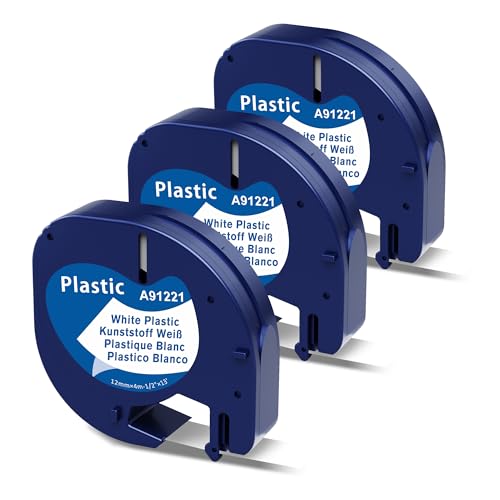 3x MarkField Kompatibel mit Dymo LetraTag Etikettenband, Kompatibel für Dymo LetraTag Plastic Schriftband für 100H LT-100T 200B XR XM, Schwarz auf Weiß,12 mm x 4 m von MarkField