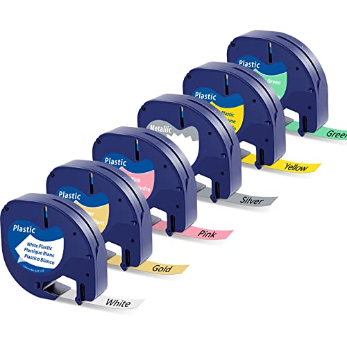 6x MarkField Kompatible für Dymo Letratag 200B Etikettenband 12mm x 4m Schriftband, Kompatibel mit Dymo Letratag XR Band für Letratag LT-100H LT-100T Plus XR XM QX50 200B von MarkField