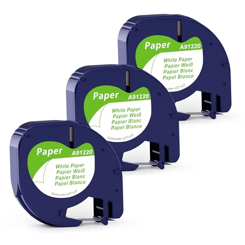 3x MarkField Kompatibel mit Dymo Letratag Etikettenband Papier, Kompatible mit Dymo LetraTag 12mm x 4m Paper White for Letratag LT-100H LT-100T XR 200B, Schwarz auf Weiß Etikettierpapier von MarkField