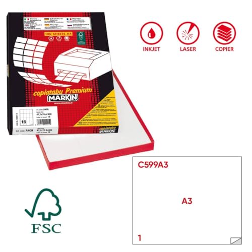 Klebeetikett C/599 weiß 100fg A3 420x297mm (1et/fg) Markin von MarkIn