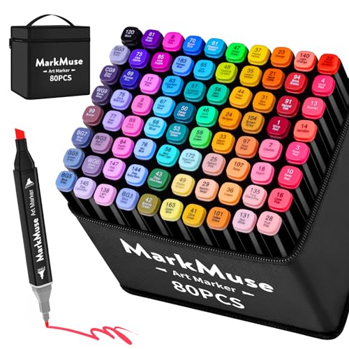 MarkMuse 80+2 Marker Stifte Set, Meißel & Feine Doppelspitze Alkohol Marker, 2 Sekunde Schnell Trocknende Art Filzstifte mit Anti-Seepage Abstandshaltern für Malerei, Design, Manga, Skizzieren von MarkMuse