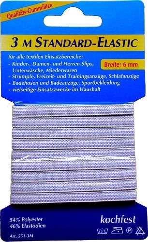 3m Gummilitze Gummiband Breite: 6mm Weiss Standard-Elastic, 0084 von Markenlos