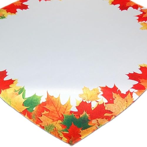 Farbenfrohe Tischdecke Herbst 110x110 cm quadratisch Decke Weiß Blätter Pflegeleicht Bügelfrei 100% Polyester (Mitteldecke 110x110 cm) von Markenlos