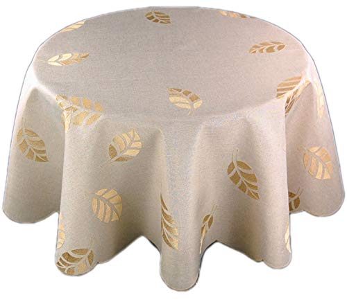 Klassische Tischdecke Rund Decke Tischdeko Beige Blätter Gestickt Herbst Table Clothes (170 cm) von Markenlos