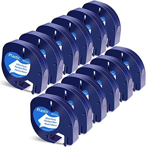 12x Markurlife Kompatibel Etikettenband als Ersatz für Dymo Letratag Plastic White 12mm x 4m 91221 S0721660 Kunststoff Schriftband für DYMO LetraTag XR LT-100H LT-100T 2000 Beschriftungsgerät Bänder von Markurlife