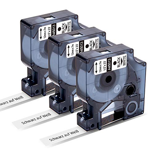 Markurlife kompatibel S0720530 Schriftband als Ersatz für DYMO D1 Etikettenband 12mm x 7m Schwarz auf Weiß 45013 A45013 Band für DYMO Labelmanager 160 280 210D 420P Pnp Labelpoint 150 250 von Markurlife