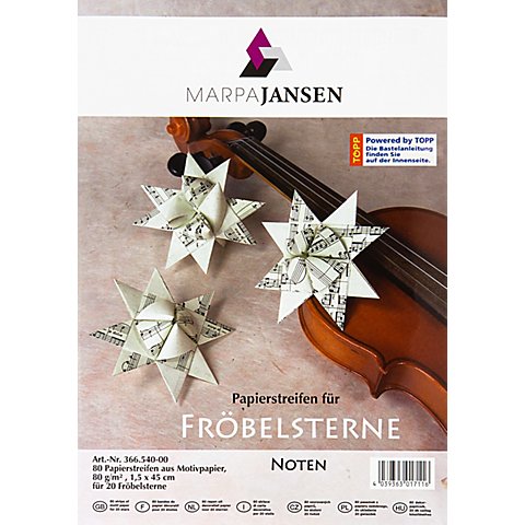 Papierstreifen-Set Fröbelsterne "Noten", creme-schwarz, 80 Streifen von Marpa Jansen