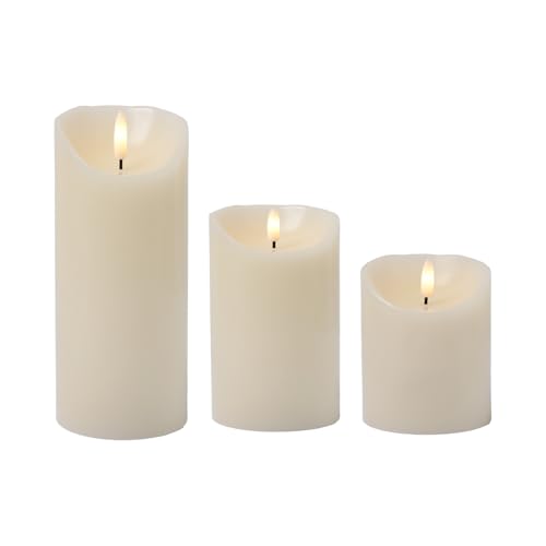 Marrakesch 3er Set LED Kerzen Stumpenkerzen in Creme weiss ⌀ 7,5cm in 3 Größen | Echtwachs Flackernde Led Kerze Batteriebetrieben mit Timerfunktion für Adventskranz Kerzenständer von Marrakesch Orient & Mediterran Interior