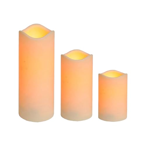 Marrakesch 3er Set LED Kerzen Stumpenkerzen in Creme weiss ⌀ 7,5cm in 3 Größen | Outdoor Flackernde Led Kerze Batteriebetrieben mit Timerfunktion für Adventskranz Kerzenständer & Weihnachtsdeko von Marrakesch Orient & Mediterran Interior